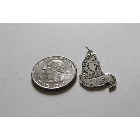 Sterling Silver Fox Charm Necklace, Silver Fox Charm Pendant - Picture 4 of 5